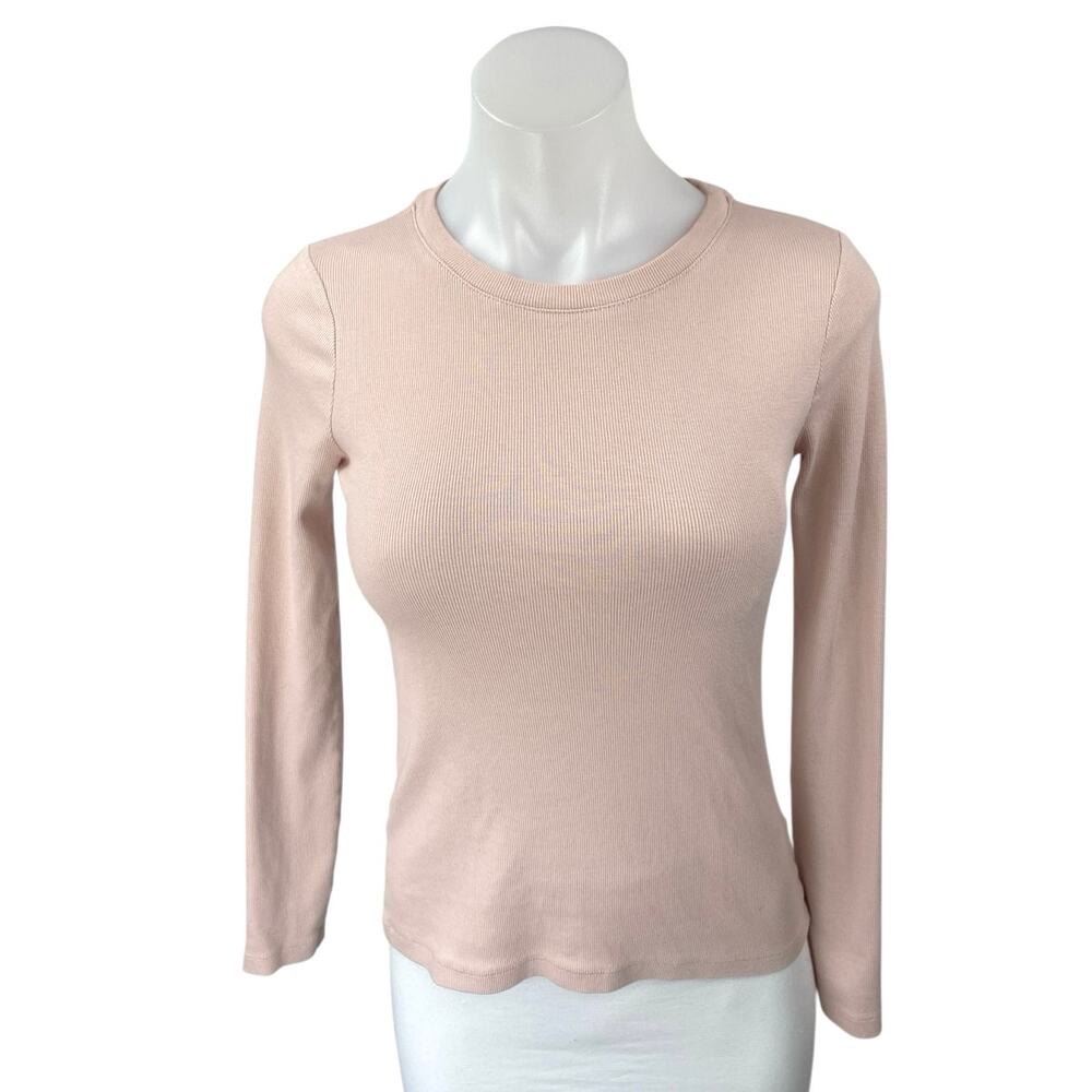 Club Monaco Women's Pink Ribbed Knit Long Sleeve Crew Neck Sweater Top Size S